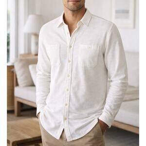 Faherty Mens Knit Seasons Shirt XXL White Organic Cotton LS Button Up $148
